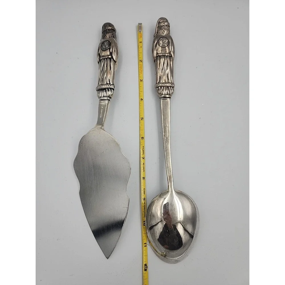 Vtg Godinger Silver Plate  Christmas Santa Serving Spoon & Pastry Dessert Server